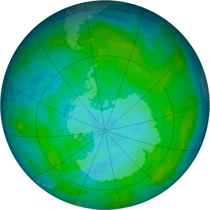 Antarctic ozone map for 19 January 1988